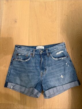 Abercrombie & Fitch boyfriend Distressed Blue Denim Roll-Cuff Shorts